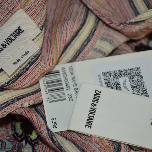 Zadig & Voltaire Teda Raye Striped Embroidered Long Sleeve Blouse - Picture 9 of 9